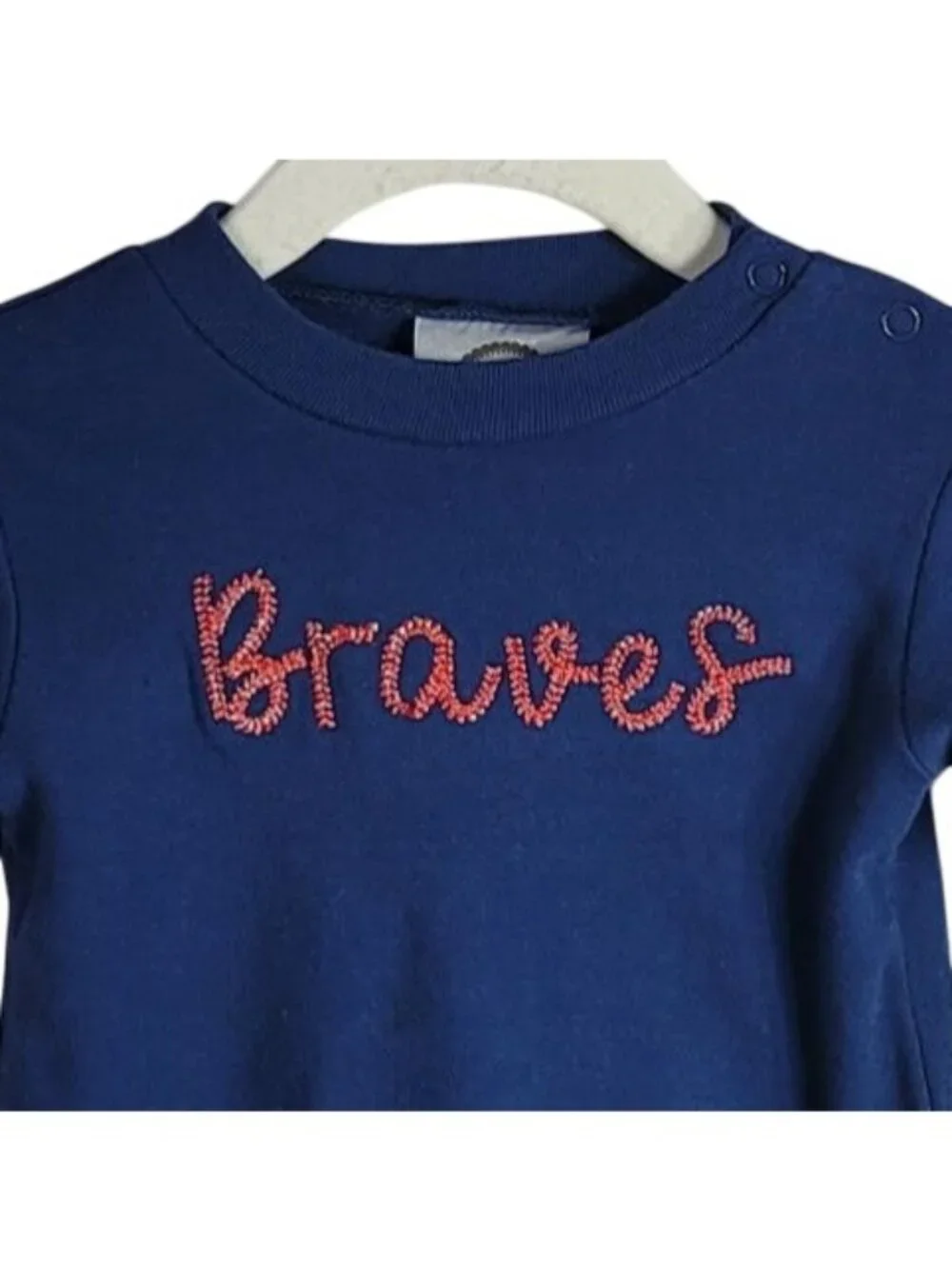 Blanks Boutique Atlanta Braves Baseball 1 Piece Blue 6M Long Sleeve Snap Cotton